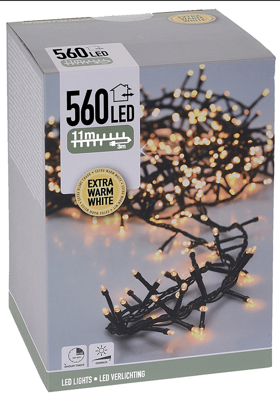 Micro Cluster 560 LED - 11m - met timer en dimmer - extra warm wit
