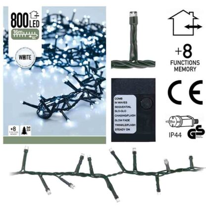 Micro Cluster 800 LED's  - 16 meter - wit - 8 functies + geheugen - Afbeelding 2