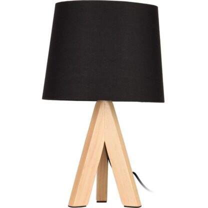 Tafellamp met houten Poten en zwarte Kap - 29cm hoog - Afbeelding 2