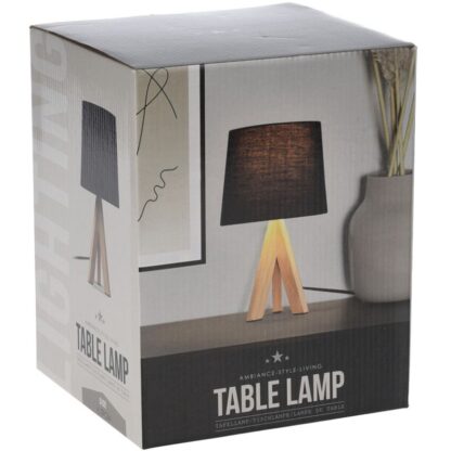 Tafellamp met houten Poten en zwarte Kap - 29cm hoog - Afbeelding 3