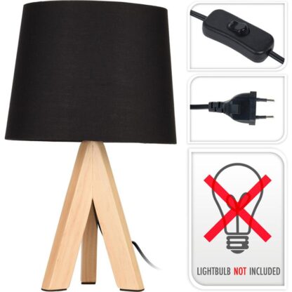 Tafellamp met houten Poten en zwarte Kap - 29cm hoog - Afbeelding 4