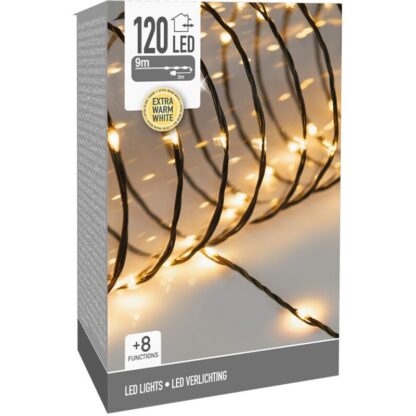 LED Verlichting 120 LED - 9 meter - extra warm wit - voor binnen en buiten - 8 Lichtfuncties - Soft Wire - Afbeelding 2