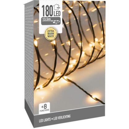 LED Verlichting 180 LED - 13.5 meter - extra warm wit - voor binnen en buiten - 8 Lichtfuncties - Soft Wire - Afbeelding 2