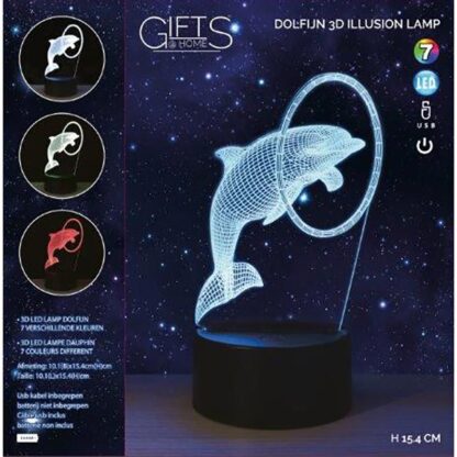 3D Illusie Lamp - LED - 7 verschillende kleuren - 15cm - Dolfijn - Afbeelding 2