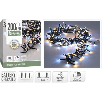 Micro Cluster 200 led - 4m - two tone adorable - Batterij - Lichtfuncties - Geheugen - Timer - Afbeelding 2