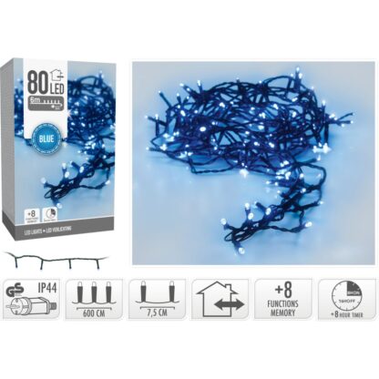 Kerstverlichting 80 led- 6m - blauw - Timer - Lichtfuncties - Geheugen - Buiten - Afbeelding 2