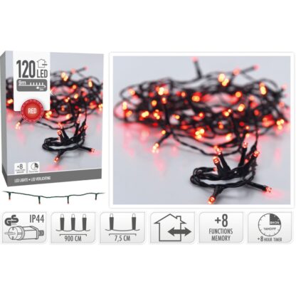 Kerstverlichting 120 led- 9m - rood - Timer - Lichtfuncties - Geheugen - Buiten - Afbeelding 2