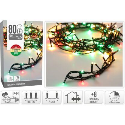 Kerstverlichting 80 led- 6m - three tone traditional - Timer - Lichtfuncties - Geheugen - Buiten - Afbeelding 2
