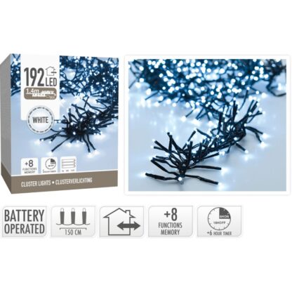 Clusterverlichting 192 led -  1.4m - wit - Batterij - Lichtfuncties - Geheugen - Timer - Afbeelding 2