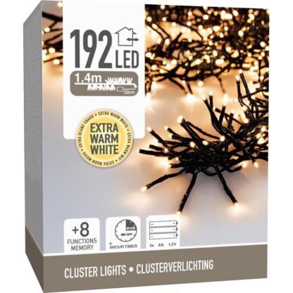 Clusterverlichting 192 led -  1.4m - extra warm wit - Batterij - Lichtfuncties - Geheugen - Timer - Afbeelding 3