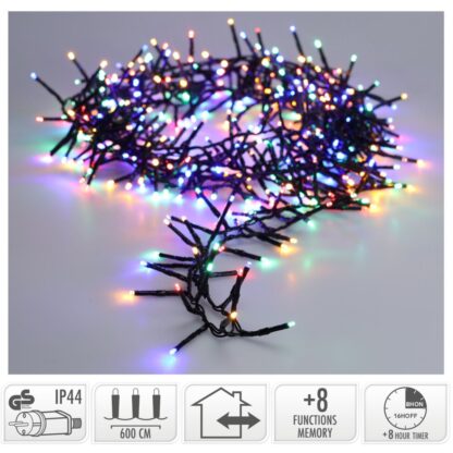Maxi Cluster Kerstverlichting - 400 led - 6m - multicolor - Timer - Lichtfuncties - Geheugen - Buiten - Afbeelding 2