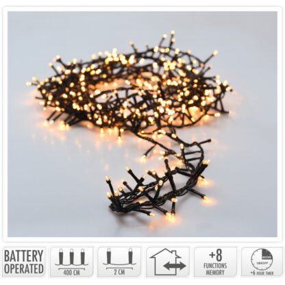 Micro Cluster 200 led - 4m - two tone romantic - Batterij - Lichtfuncties - Geheugen - Timer - Afbeelding 2