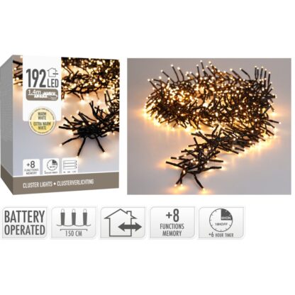 Clusterverlichting 192 led -  1.4m - two tone romantic - Batterij - Lichtfuncties - Geheugen - Timer - Afbeelding 2