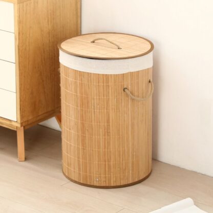 Ceruzo Wasmand met Deksel - Bamboe - Rond - 48 Liter - Afbeelding 2