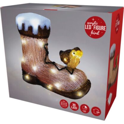 Kerstfiguur Acryl - Vogel op Laars - LED - 28cm - Afbeelding 2
