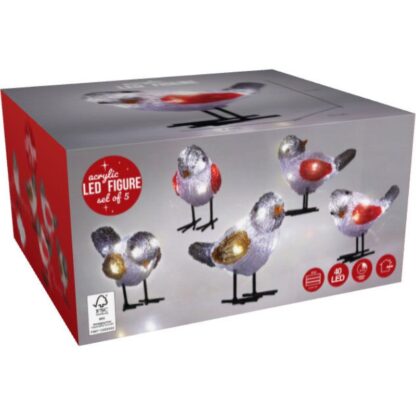 Kerstfiguur Acryl - Vogels - LED - set van 5 - Afbeelding 2