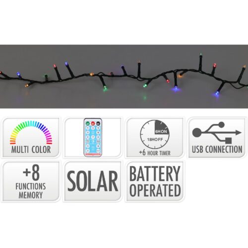 Solar Led Verlichting - 21.5 meter - 480 led - Multicolor - USB oplaadbaar - Afstandsbediening