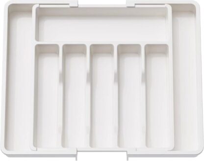 Ceruzo Verstelbare Bestekbak - Uitschuifbaar naar 8 Vaks - 33-57 x 38 x 5.5 cm - Wit