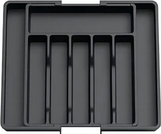 Verstelbare Bestekbak - Uitschuifbaar naar 8 Vaks - 33-57 x 38 x 5.5 cm - Zwart