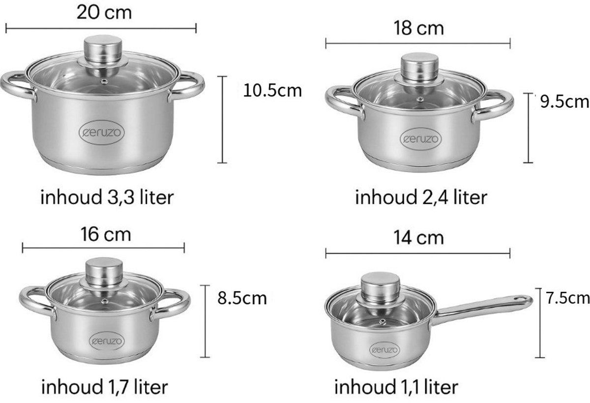 Ceruzo Pannenset 8-delig - alle Warmtebronnen - Inductie - Afbeelding 3